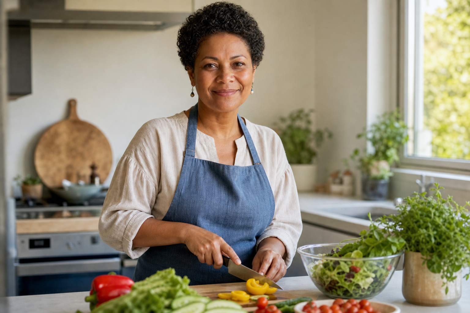 Preparing a balanced meal in a home kitchen