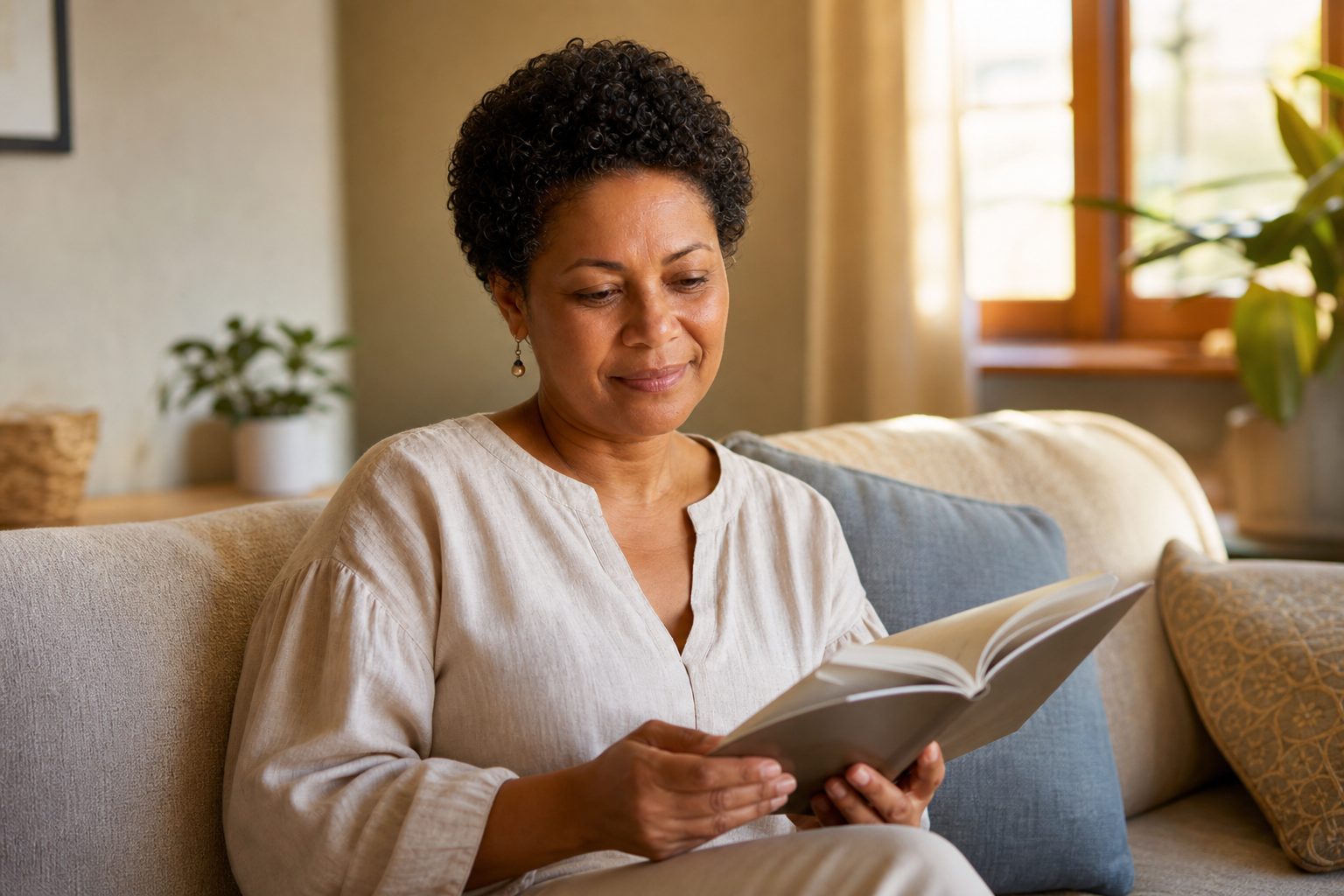 Person reading a nutrition guide at home